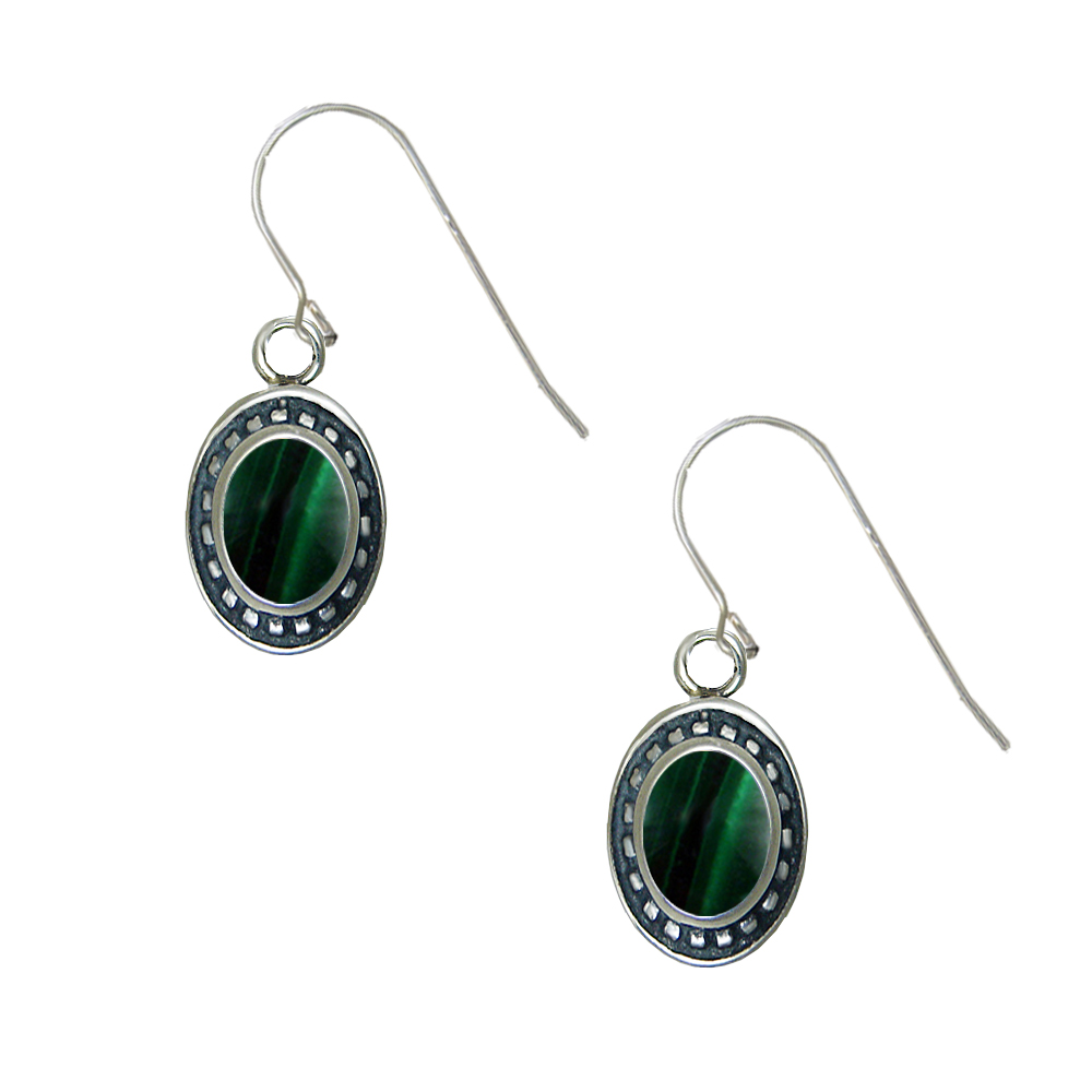 Sterling Silver Malachite Gemstone Drop Dangle Earrings